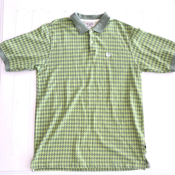 PHAT FARM Green and Grey Diamond Pattern Polo Style Shirt. - Picture 1 of 5